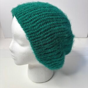 VTG Aris USA Made Knit Beanie Hat Acrylic‎ Fiber Emerald Green Teal Slouchy Boho